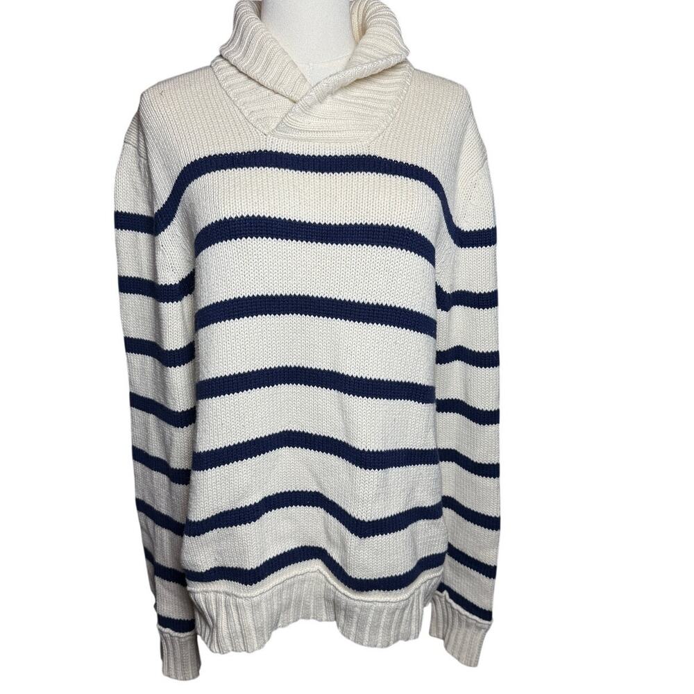 American Eagle White & Blue Striped Turtle Neck Sweater Men's Size MEDIUM